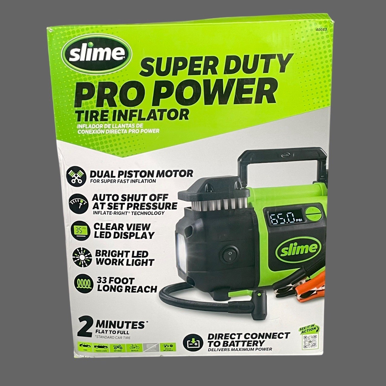 Slime Super Duty Pro Power Tire Inflator 40083 Dual Piston 12V Auto Shut Off New
