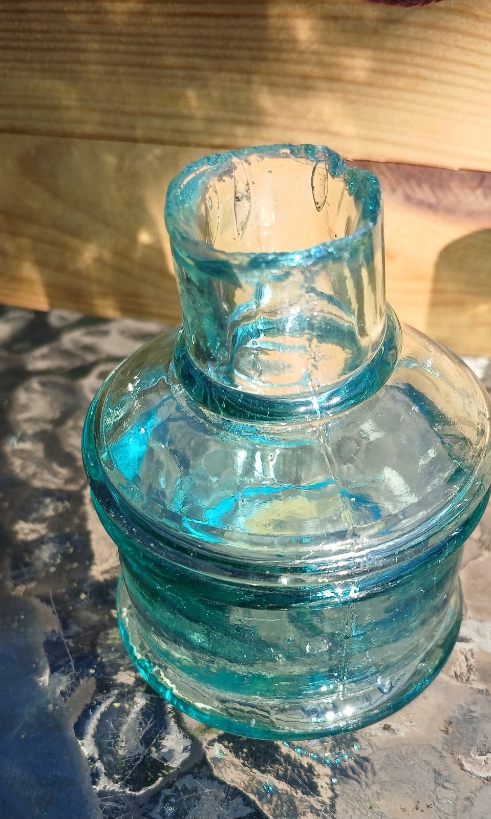 Green 19th C. Inkwell Lot of 3, Bubbles Ruff Tops