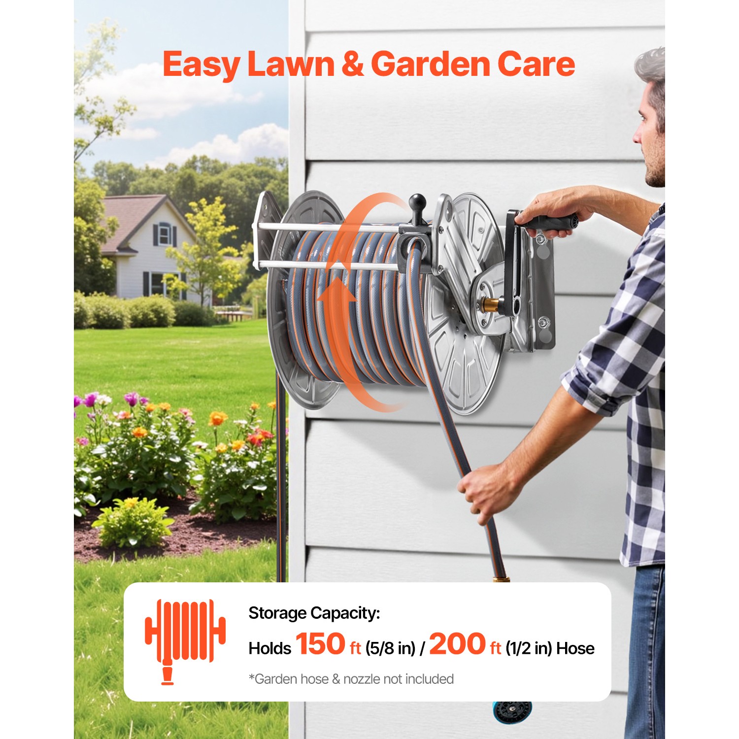 Wall Mounted Garden Hose Reel 150ft 5/8 in Hose Winder