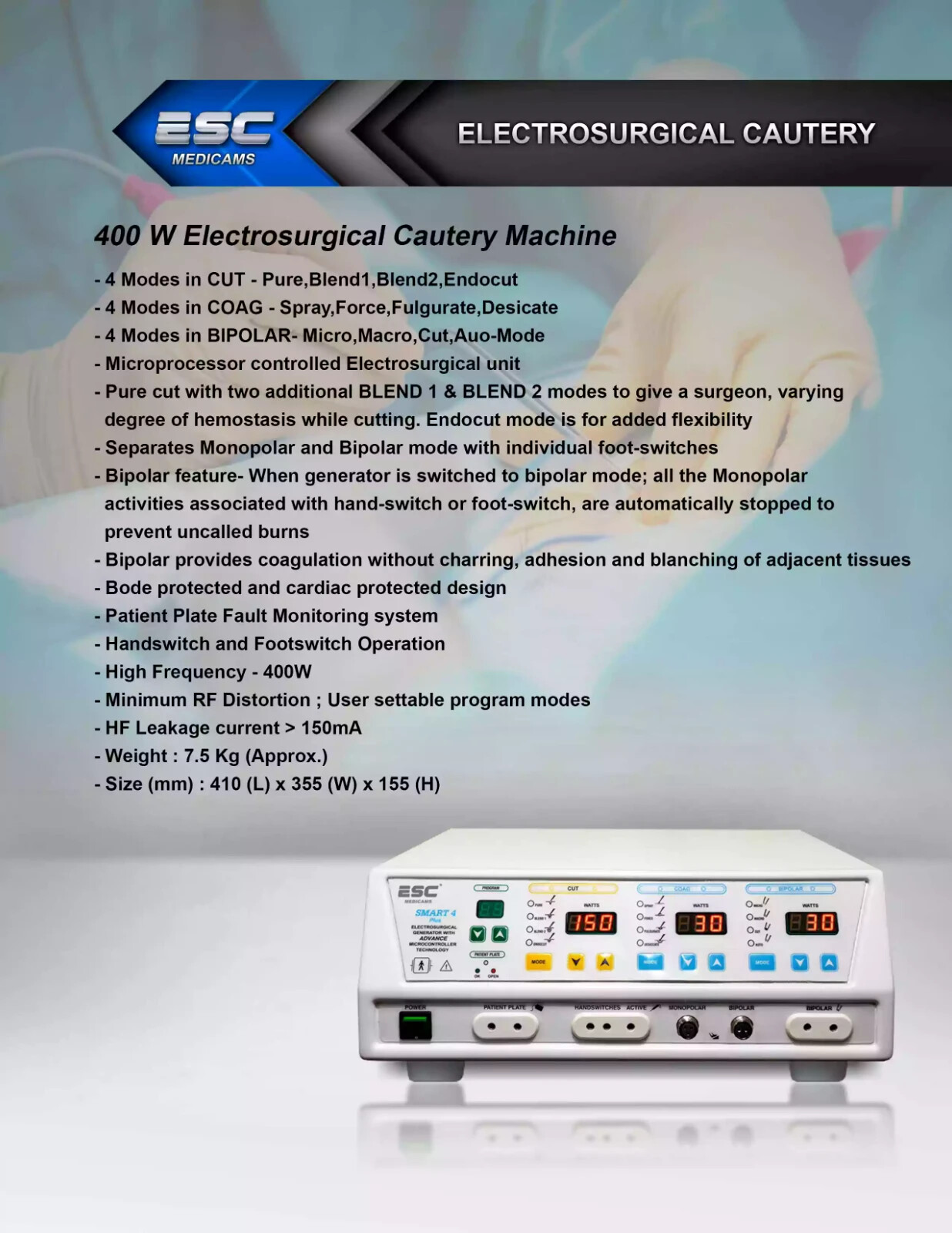 Bipolar Cautery Machine and Electrosurgical Generator Unit with High Power 400W