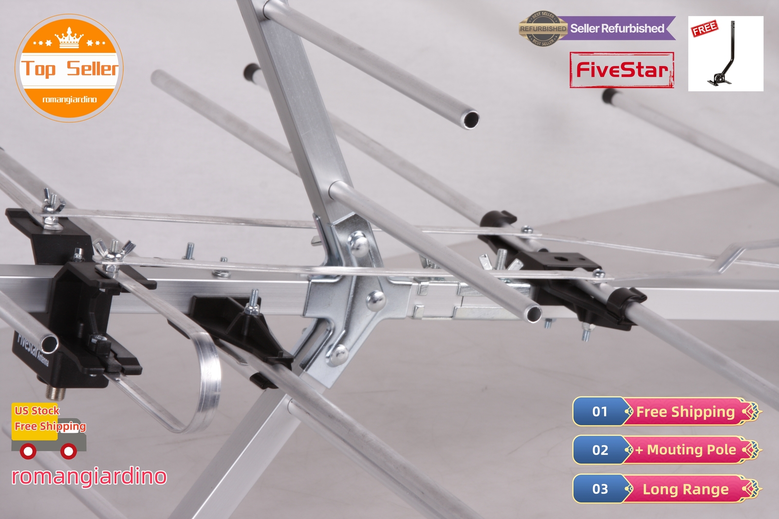 Yagi Outdoor TV Antenna 250 Mile for Strong, Weatherproof VHF UHF FM Pole