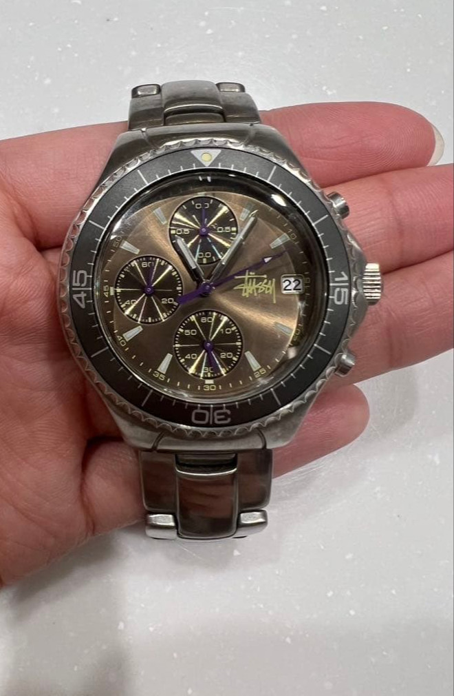 Used Rare STUSSY Tour Master Wrist Watch Metal Band with Tracking