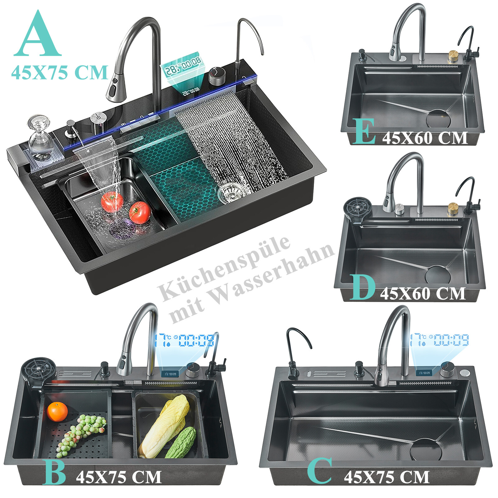 Flying Rain Stainless Steel Waterfall Kitchen Sink with Faucet Single Bowl Sink