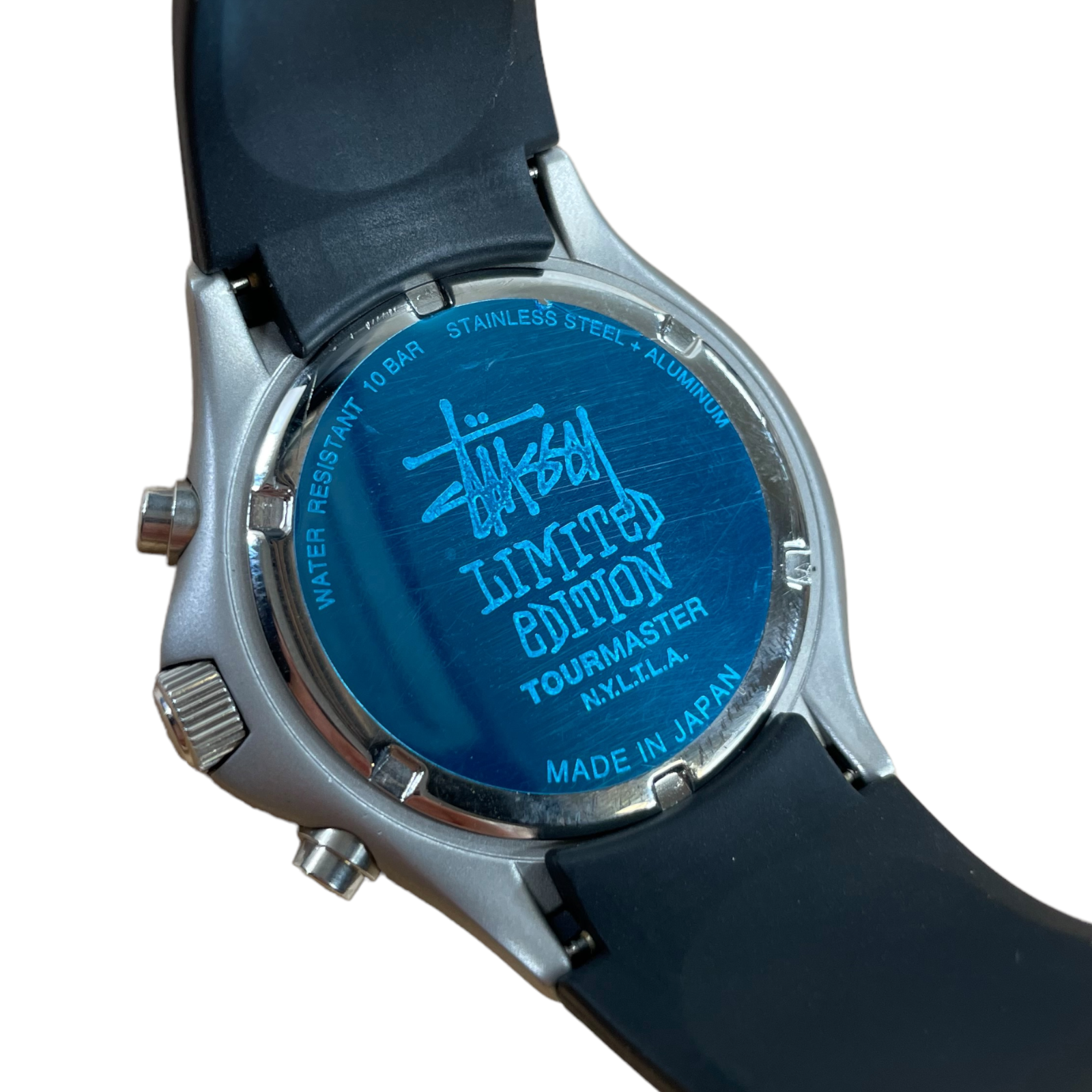 STUSSY TOURMASTER Silver Wrist Watch Rubber Black Band