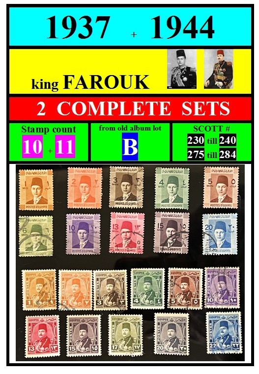 STAMPS-EGYPT -1937+1944-FAROUK-B-2 COMPLETE SETS-21 stamps-scott