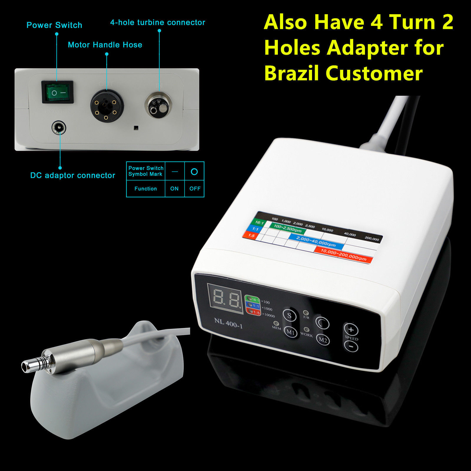 CICADA NL400 Dental Brushless LED Motor For 1:5/1:1 Handpiece Contra Angle