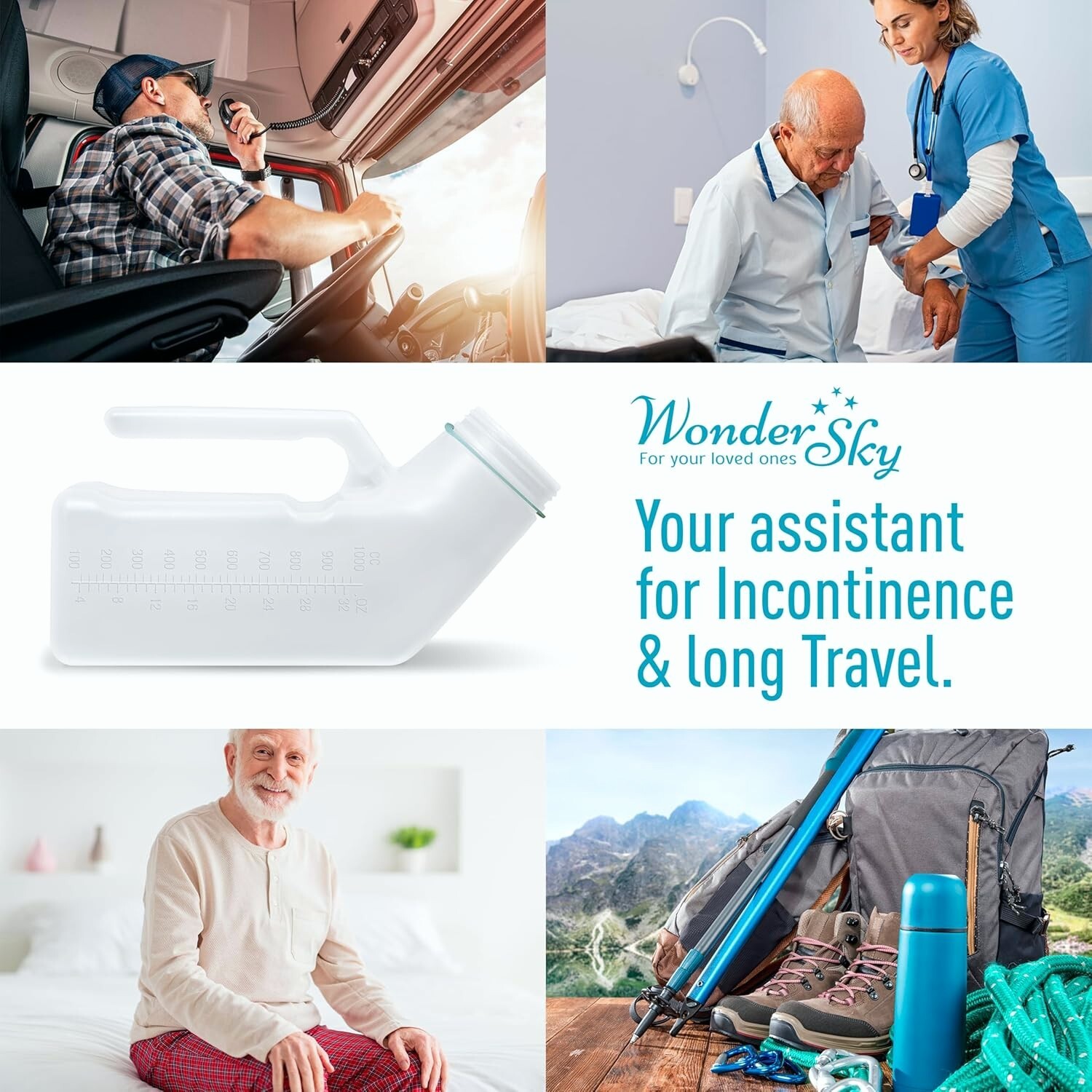 Urinals for Men (2 Pack) Spill Proof with Glow in The Dark Screw Cap