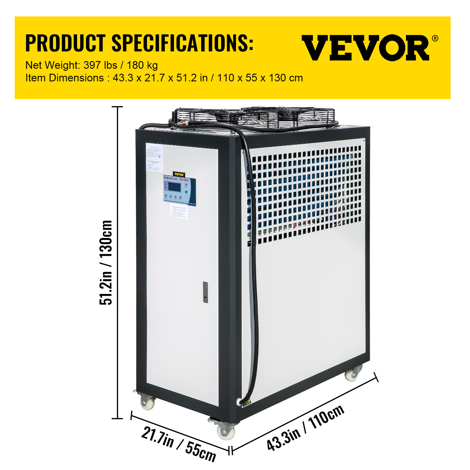VEVOR 5 Ton Air-cooled Industrial Chiller 15KW LCD Display industrial Cooler