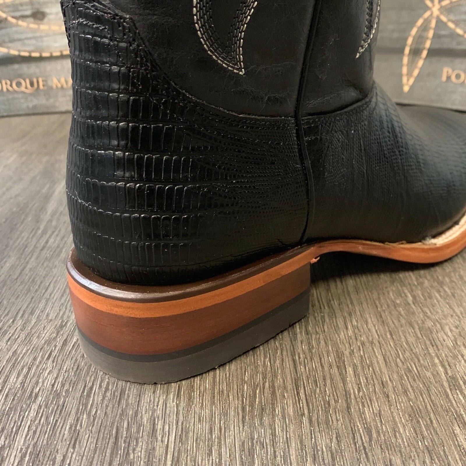 MEN'S RODEO COWBOY BOOTS LIZARD PRINT LEATHER WESTERN SQUARE TOE BLACK BOTAS