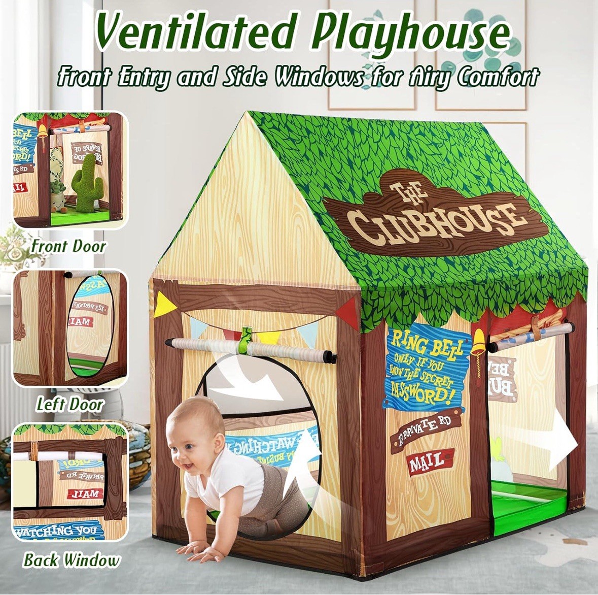 NIB SweHouse Kids Playhouse Clubhouse Tent Roll Up Door Windows Toddler Indoor