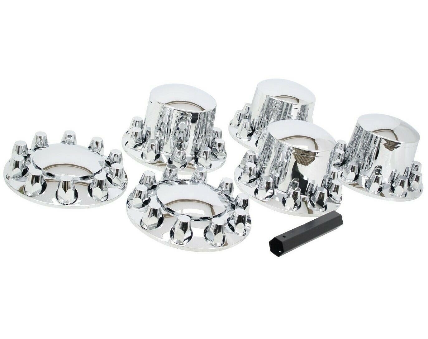 Chrome Hub Cover Semi Truck Wheel Kit Axle Cover 33mm Lug Front & Rear Complete