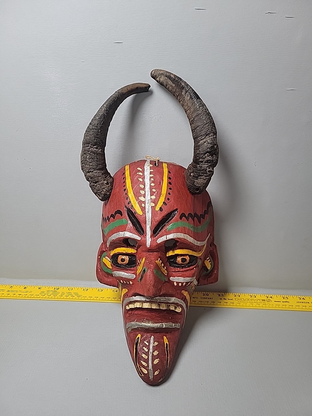 Vintage hand carved & painted wood devil mask Mexico?