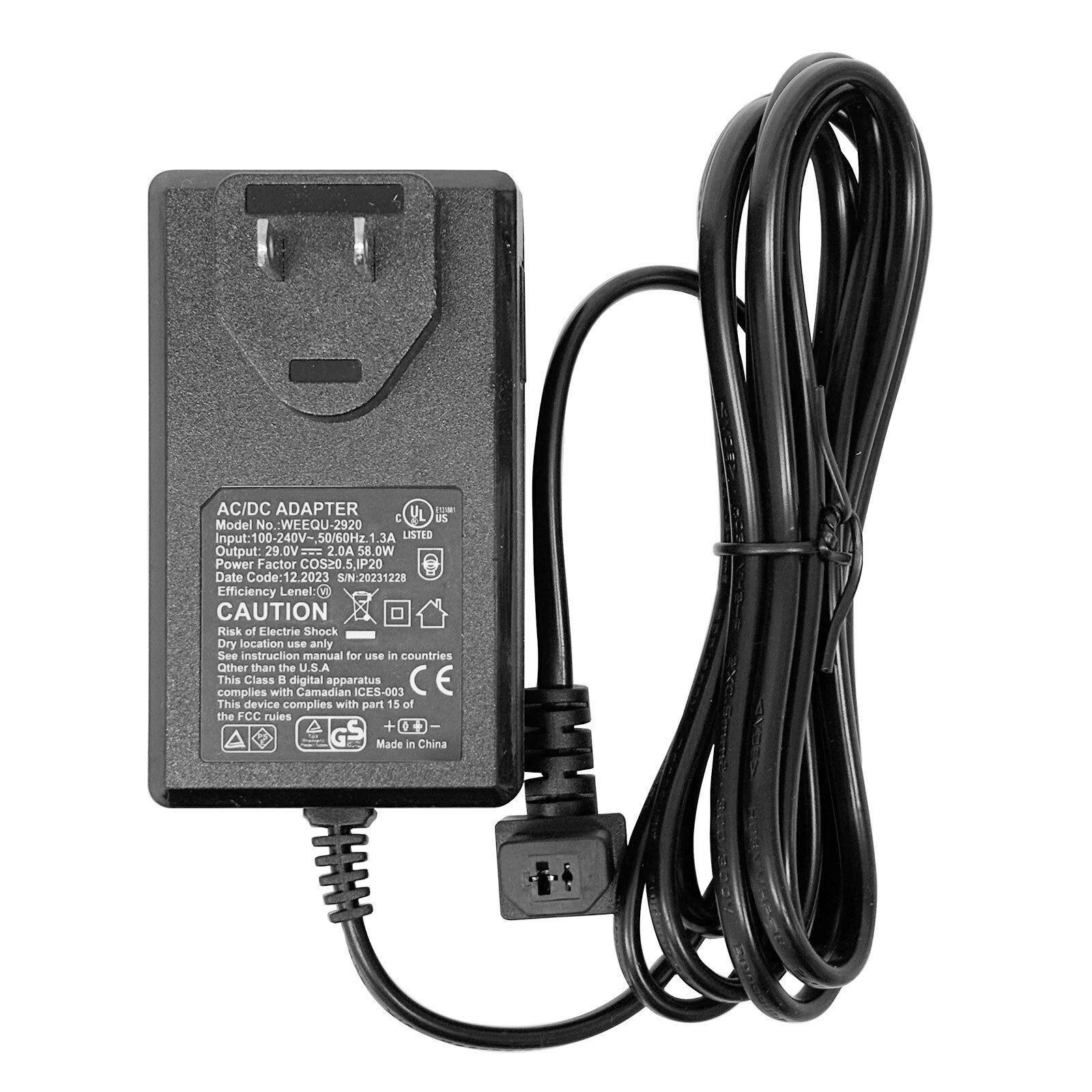 Power Supply for Motion Furniture 29V 2A 58W 90° 2 Prong Plug ZB-H290020A-C