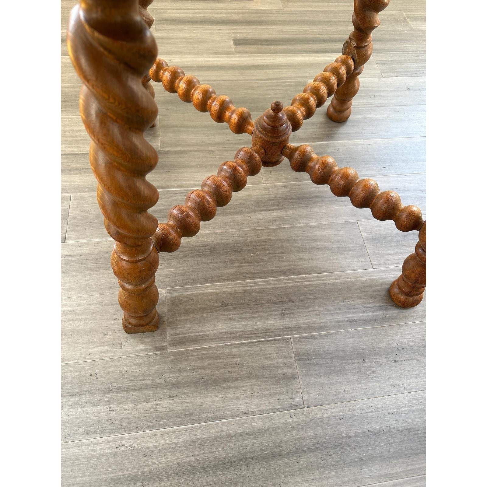 Vtg Oak Barley Twist Table Jacobean Revival Square End Table 29"x29" Solid Oak
