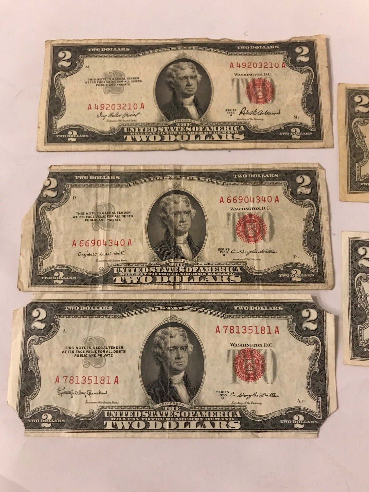 ✯1953-1963 Circulated RARE Two Dollar Bill $2 Note Fancy Red Seal Old Paper Lot✯