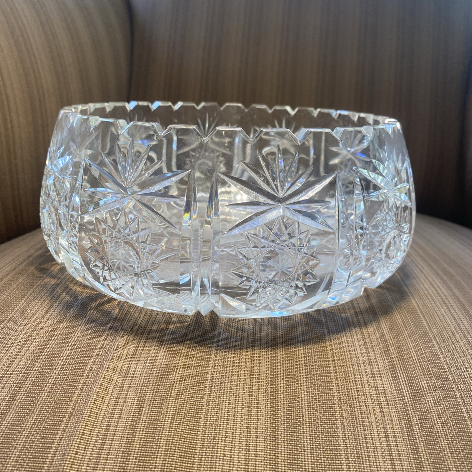 Vintage Hand-Cut ABP Crystal Bowl 8” Starburst & Fan Pattern Brilliant Sparkle