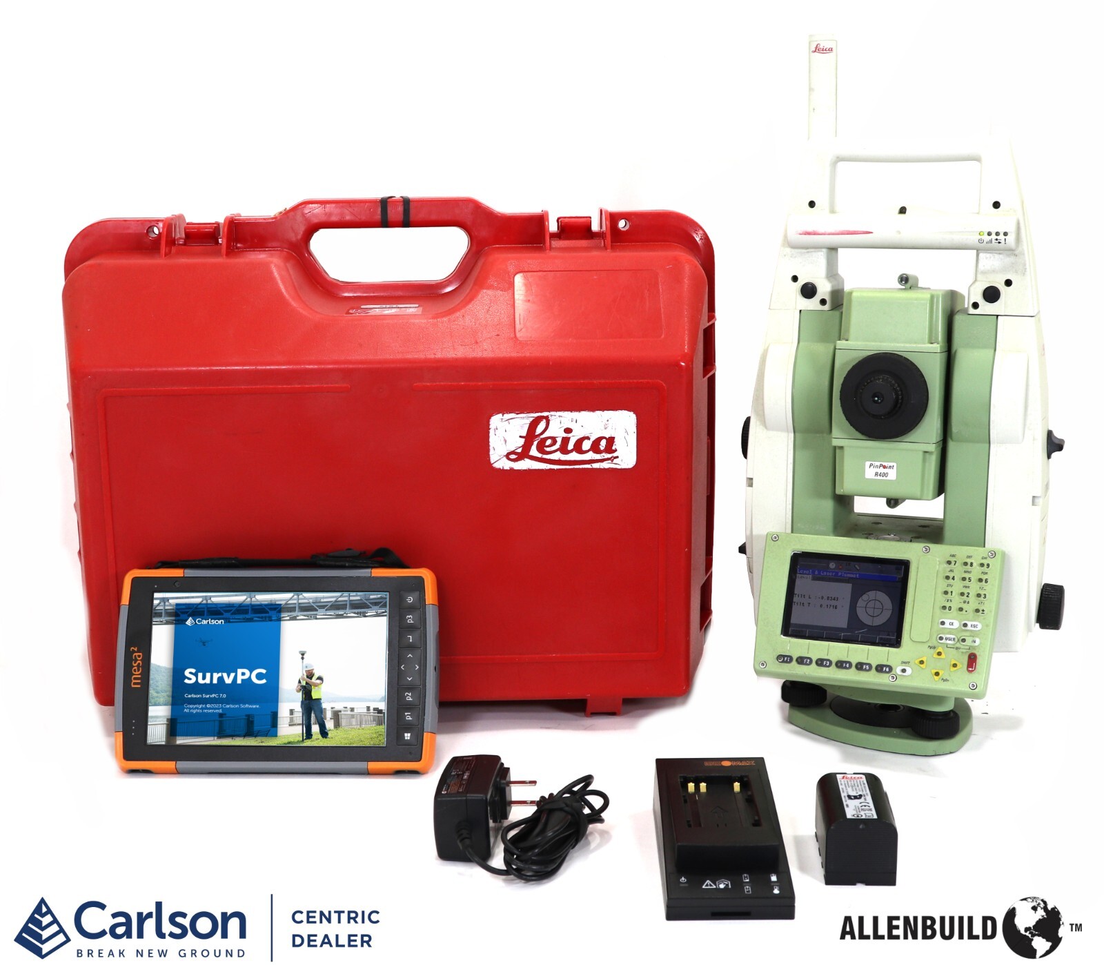 Leica TS12 R400 Robotic Total Station With a Windows Tablet Running SurvPC