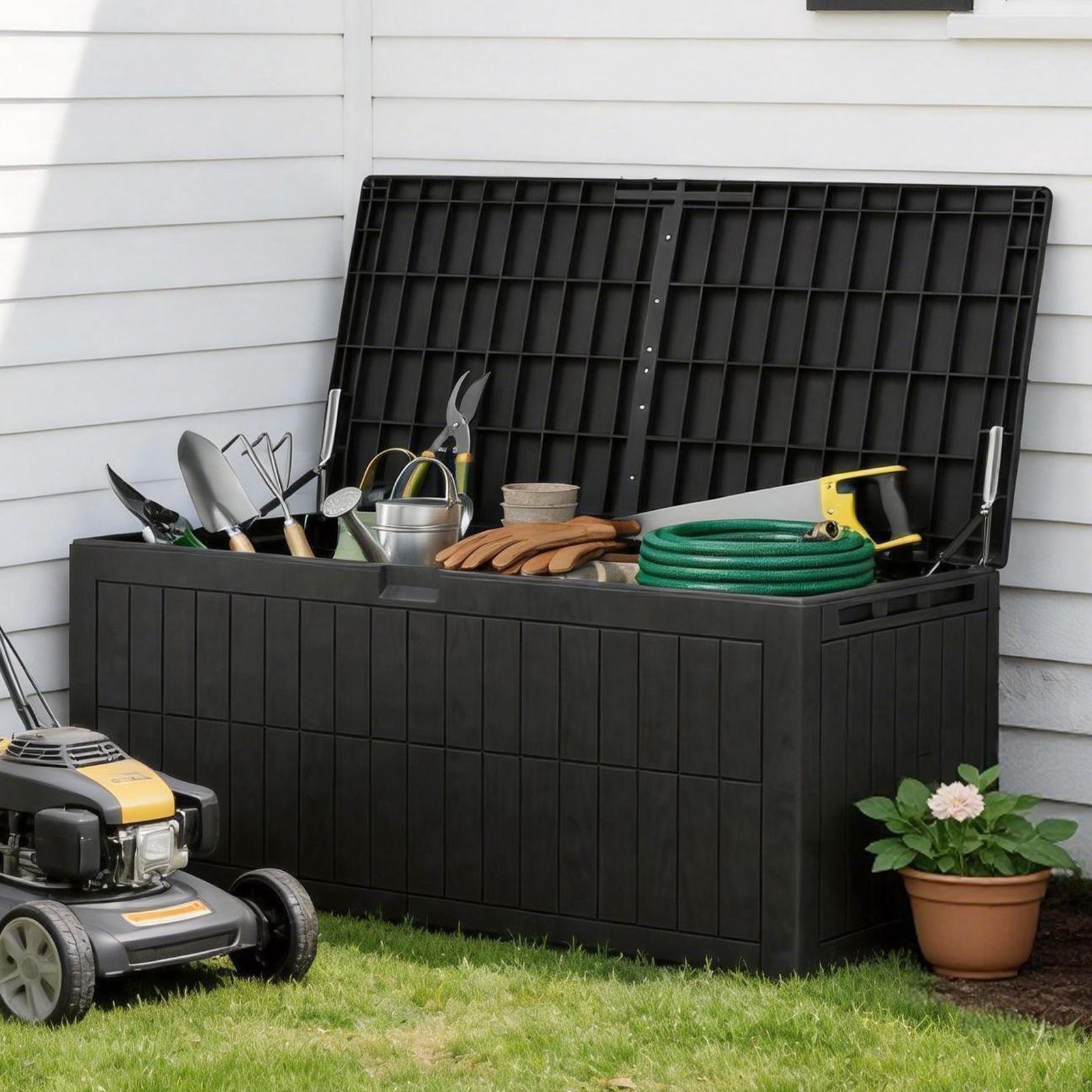 WaterProof 220 Gallon Resin Outdoor Storage Box with Lockable for Garden Patio