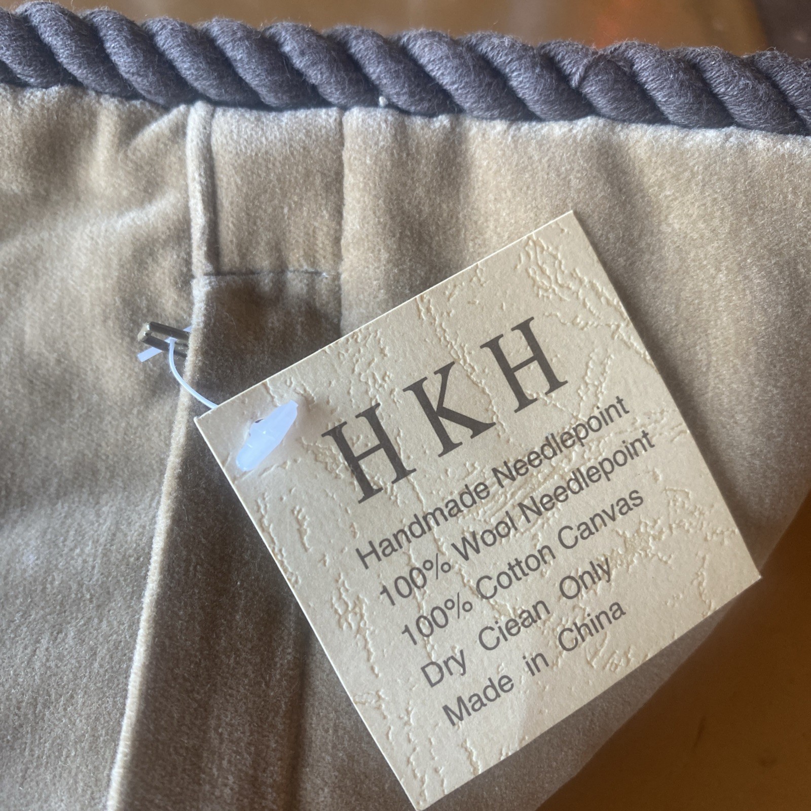 9" x 19" Handmade Black Wool Needlepoint Hotel de Grand Paris Lumbar Pillow Nos