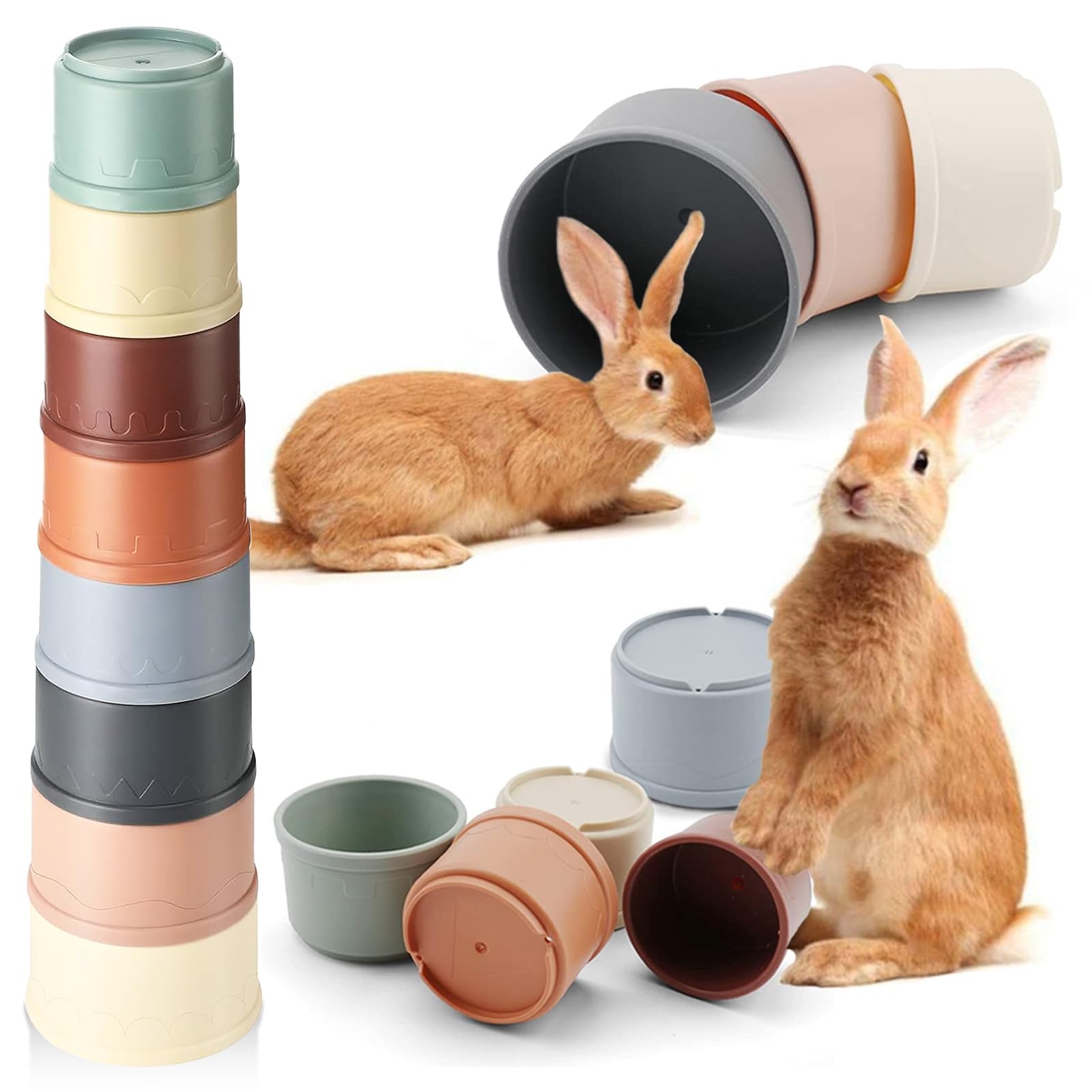 8 Pcs Stacking Cups for Rabbits Colorful Bunny Toys for Rabbits and Small