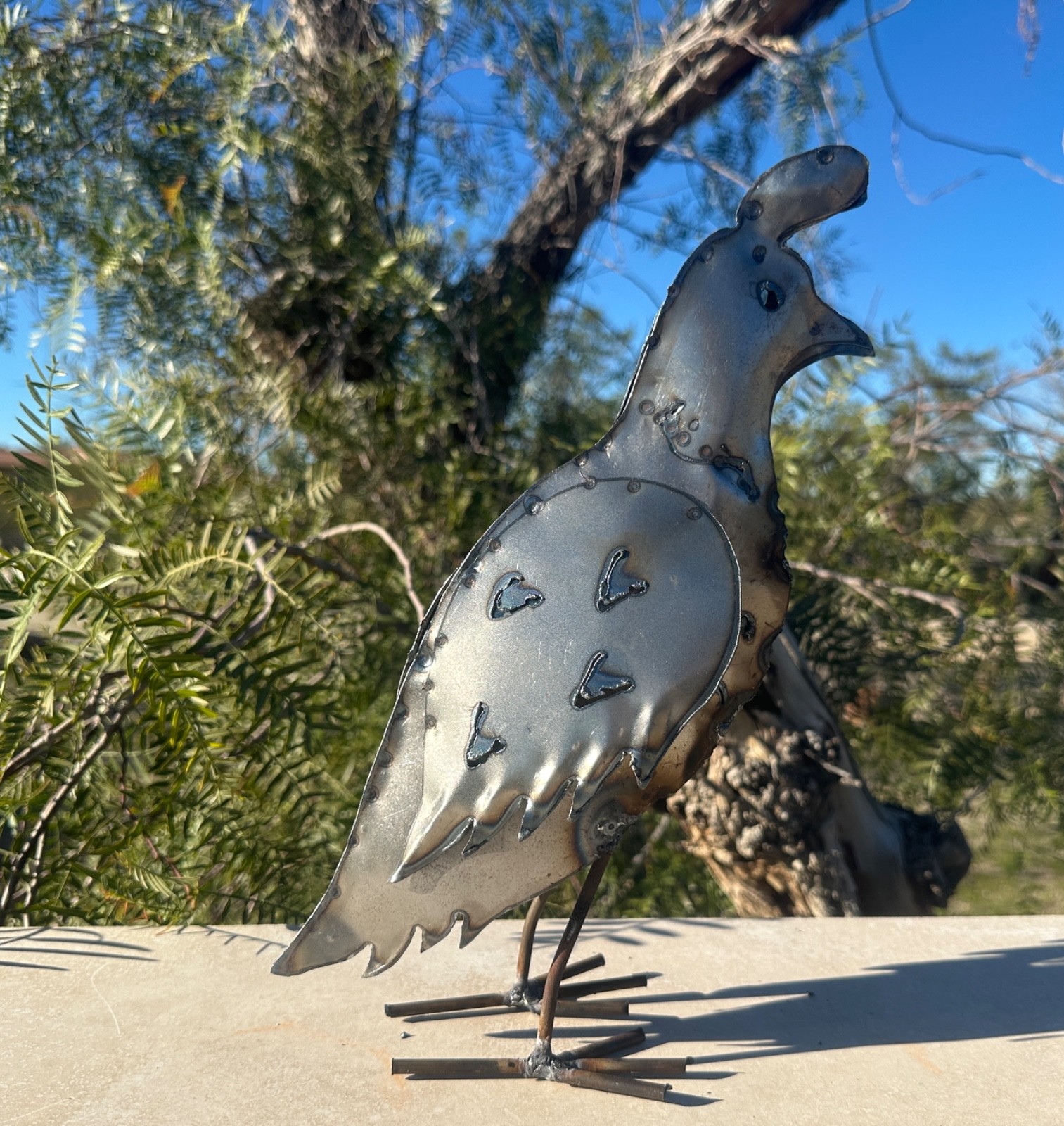 Handcrafted Rustic Metal Quail Yard Art