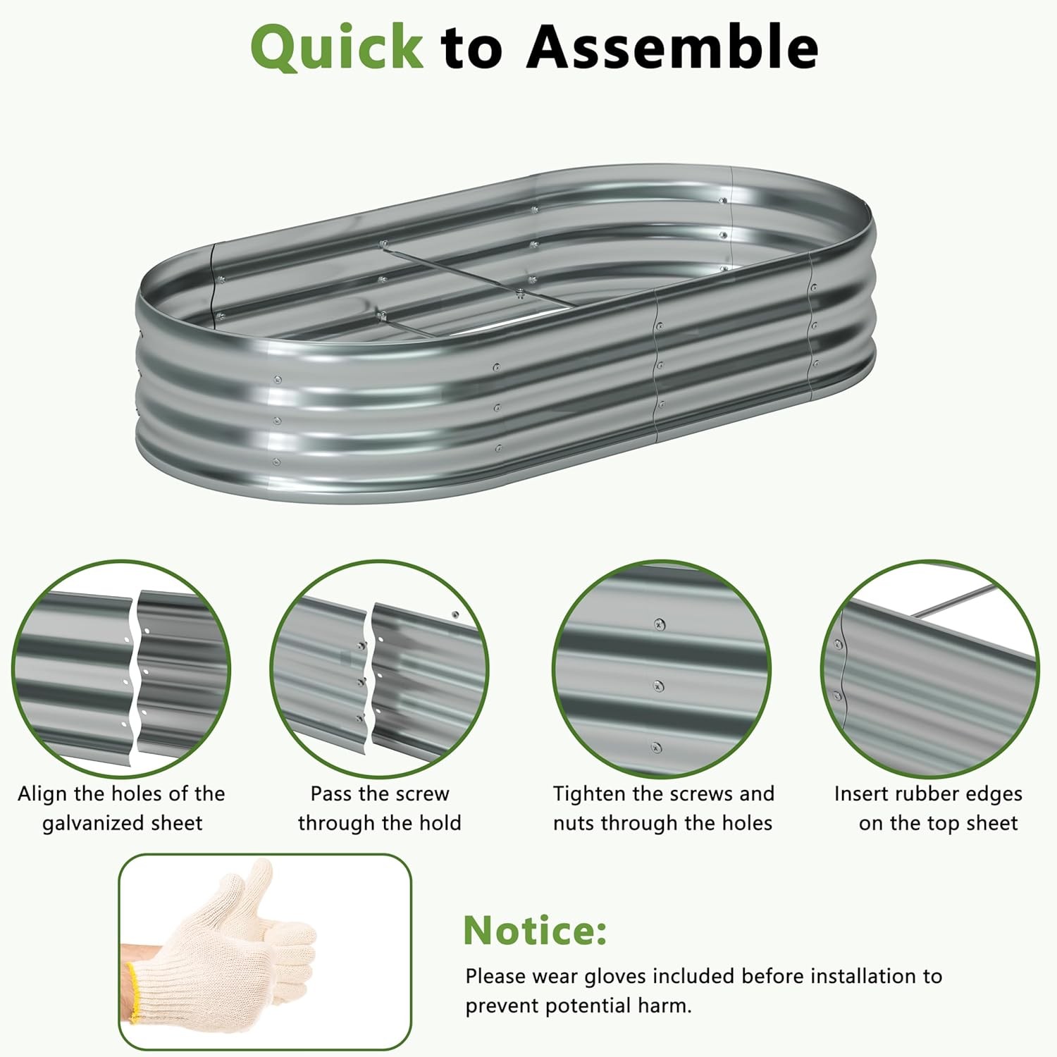 8x4x1ft Galvanized Oval Raised Garden Bed 2 Pack Metal Outdoor Planter Silver