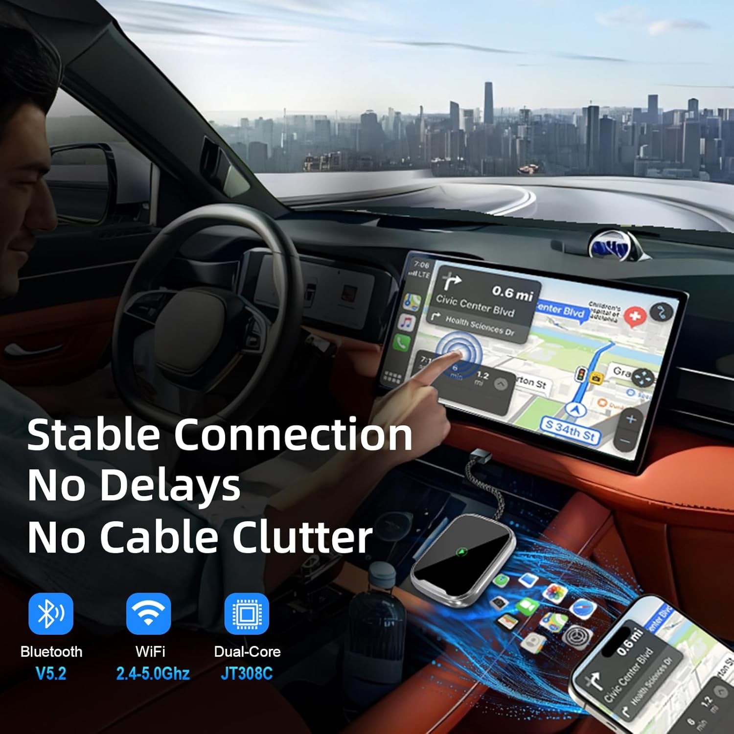 USB Wireless CarPlay Adapter For iPhone Apple Wireless Dongle Plug ＆Play Black