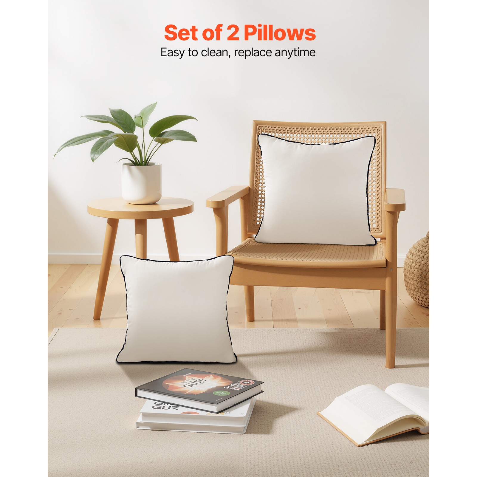 18 x 18 in Throw Pillow Inserts Pack of 2 White Down Alternative Pillows Square