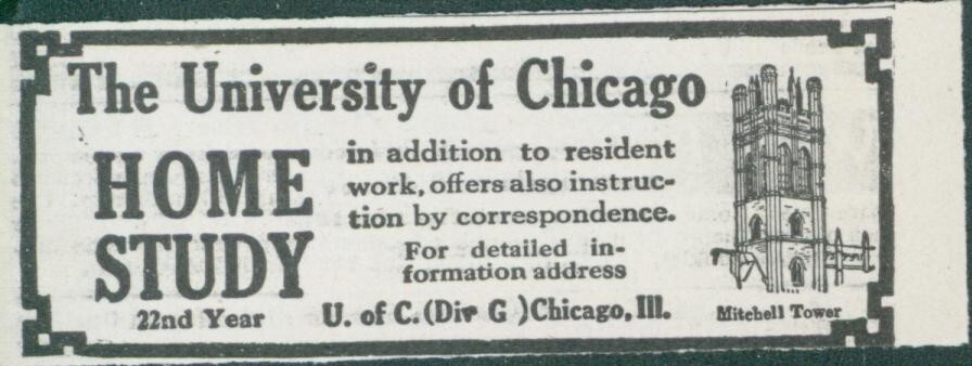 1914 University of Chicago Home Study Resident Work Correspondence Ad CO8