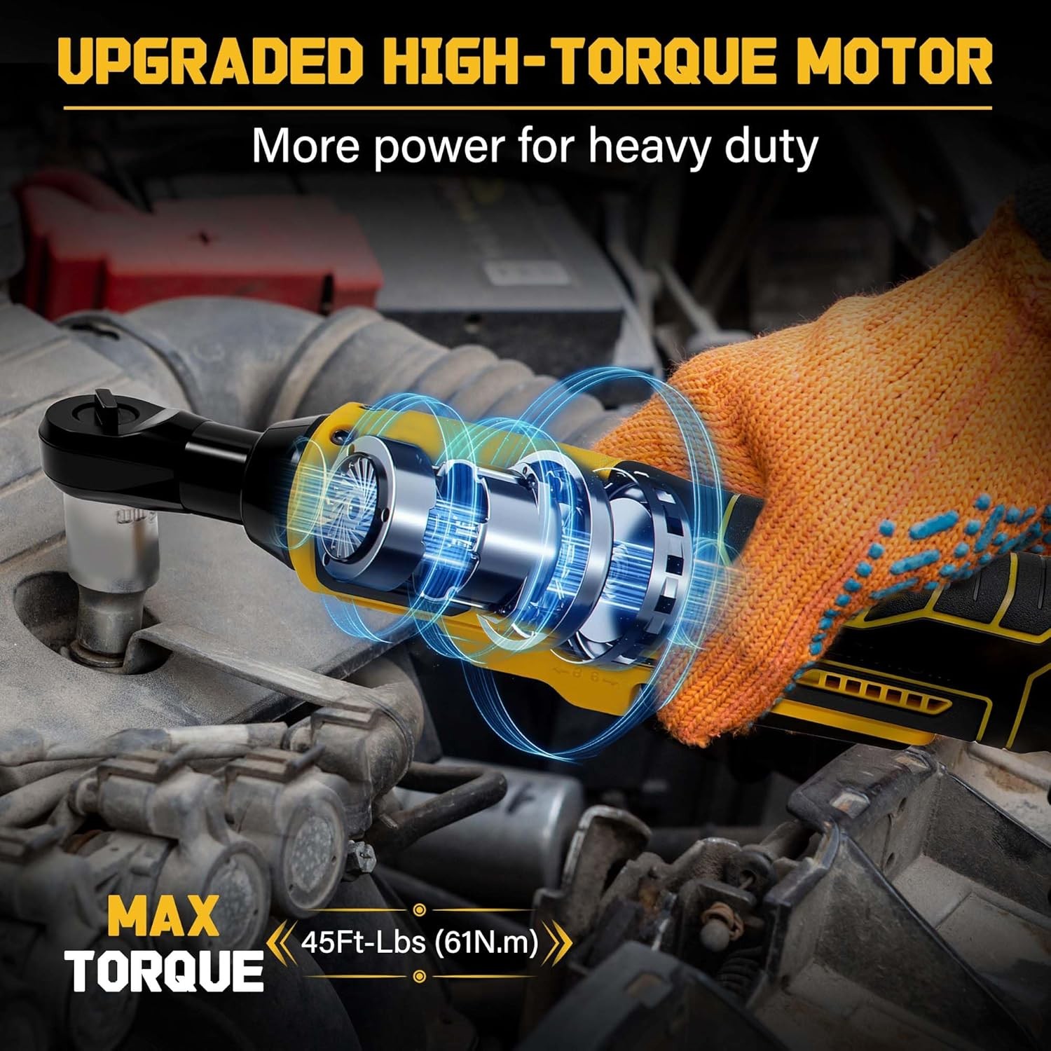 3/8" Cordless Ratchet Wrench for DEWALT 20V MAX Battery, 45 Ft-lbs(60 N.m)