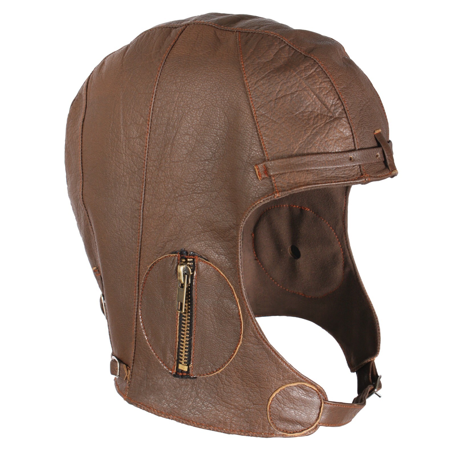 Brown Leather WWII Style Pilots Helmet Military Aviation Head Cover