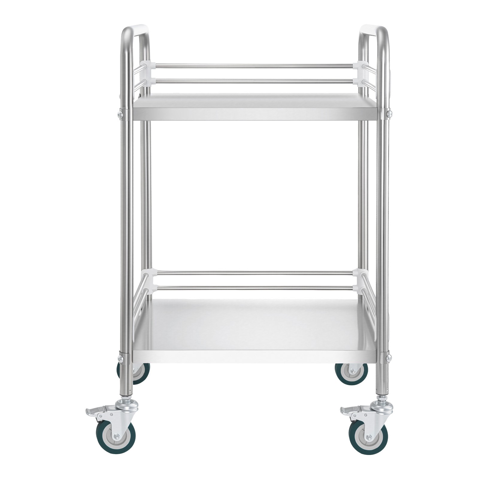 Uimoso Stainless Steel 2-Tier Rolling Lab Utility Cart Medical Lockable Wheels