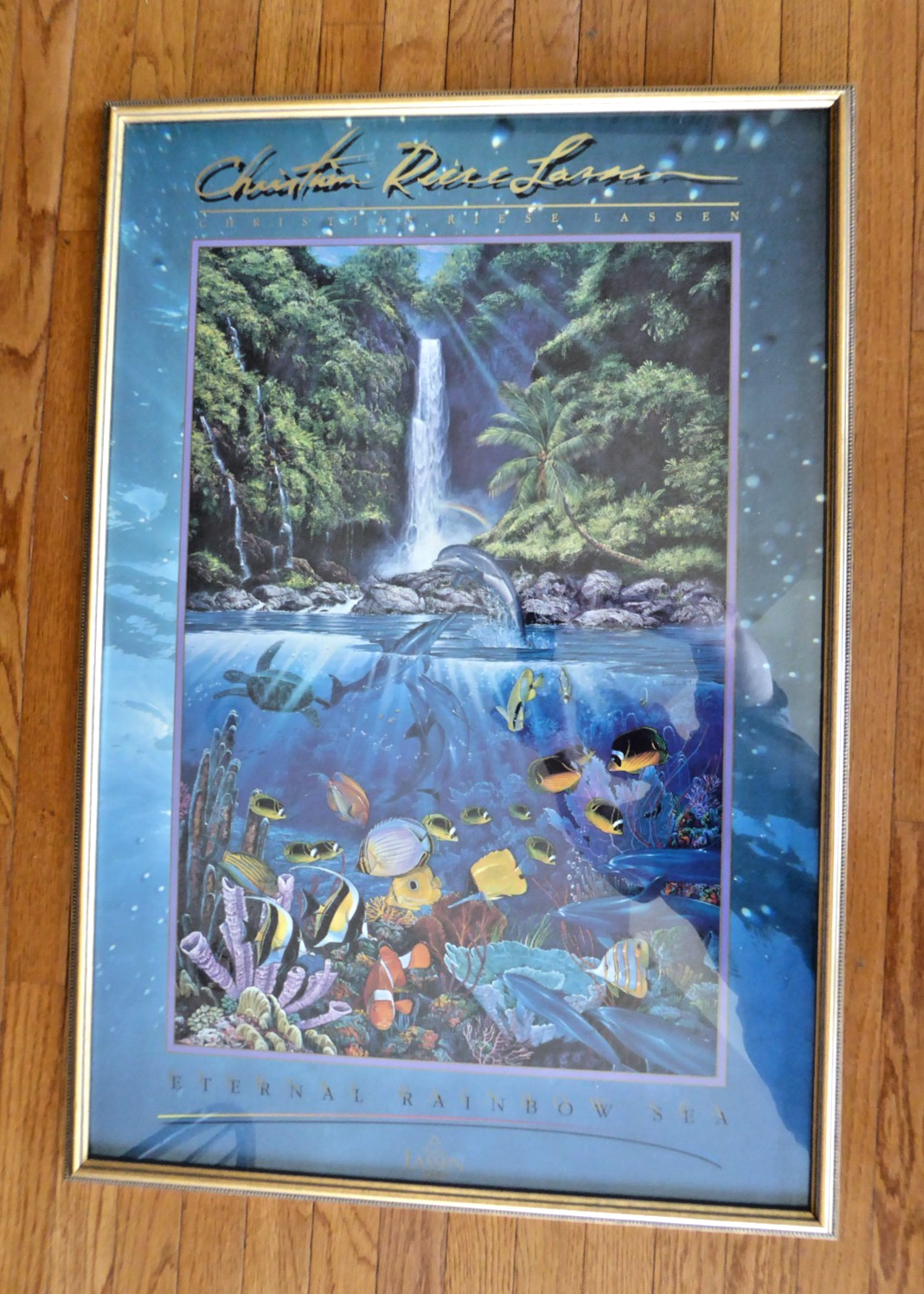 Vintage Framed Christian Riese Lassen  Eternal Rainbow Sea Maui Hawaii Art