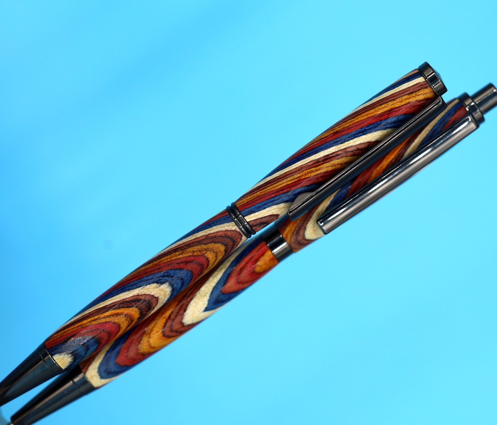 Handcrafted Slimline Pen & Pencil Set in Gun Metal, Color Grain Wood & Zip Case