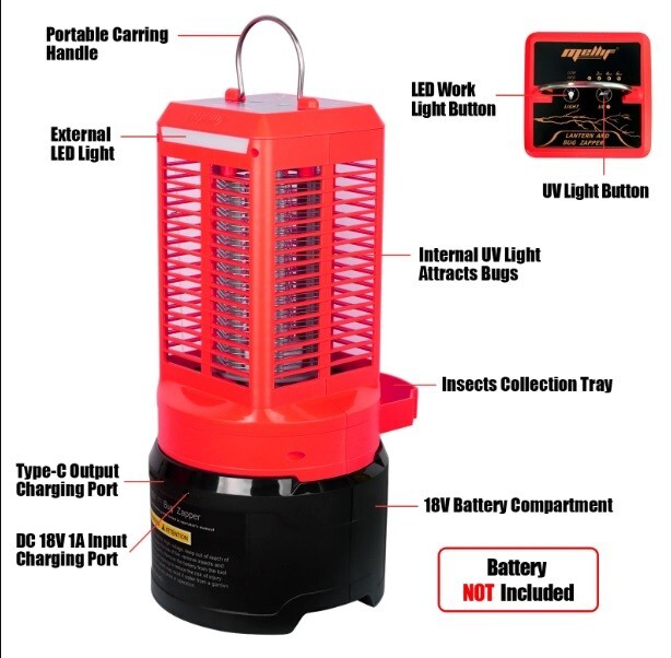 Mellif 20V Cordless Hybrid Mosquito Bug Zapper FOR Milwaukee 18V NO Battery