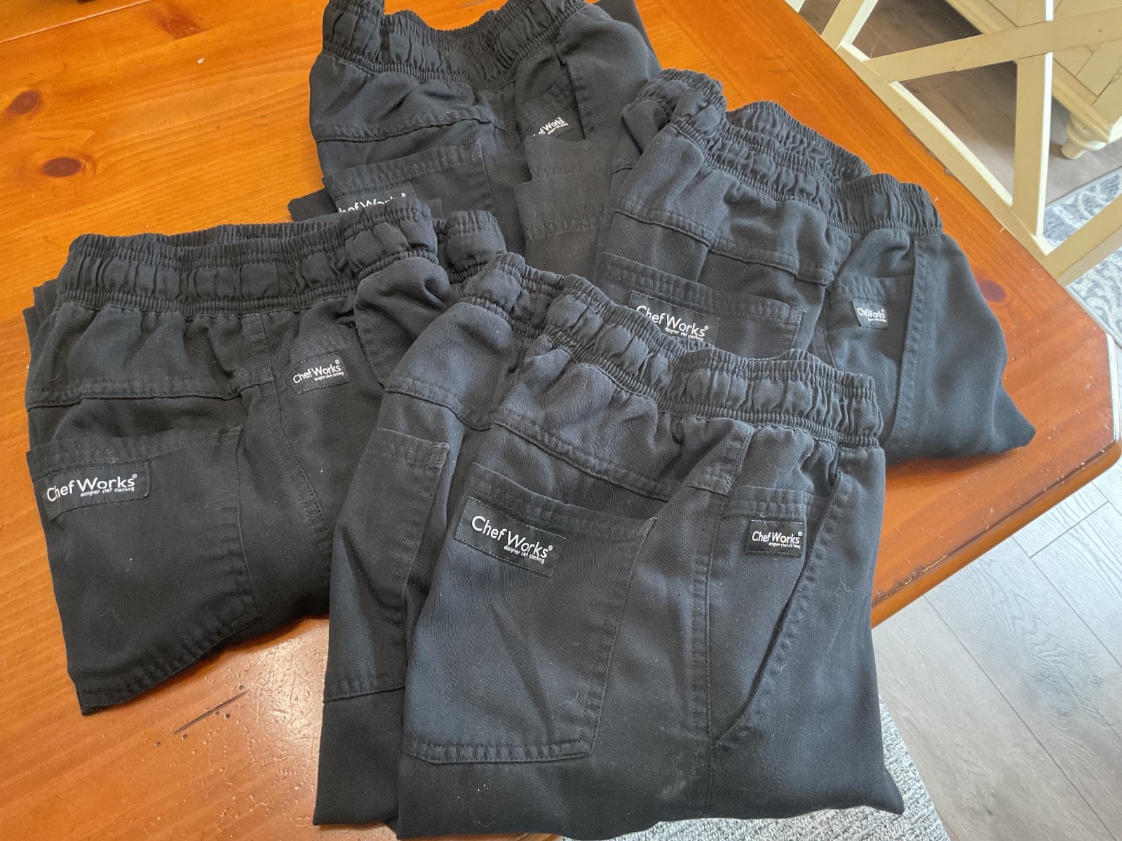 4 Pair Chef Works Pants Unisex XS 2 Back Pockets  28” Inseam Elastic Waist