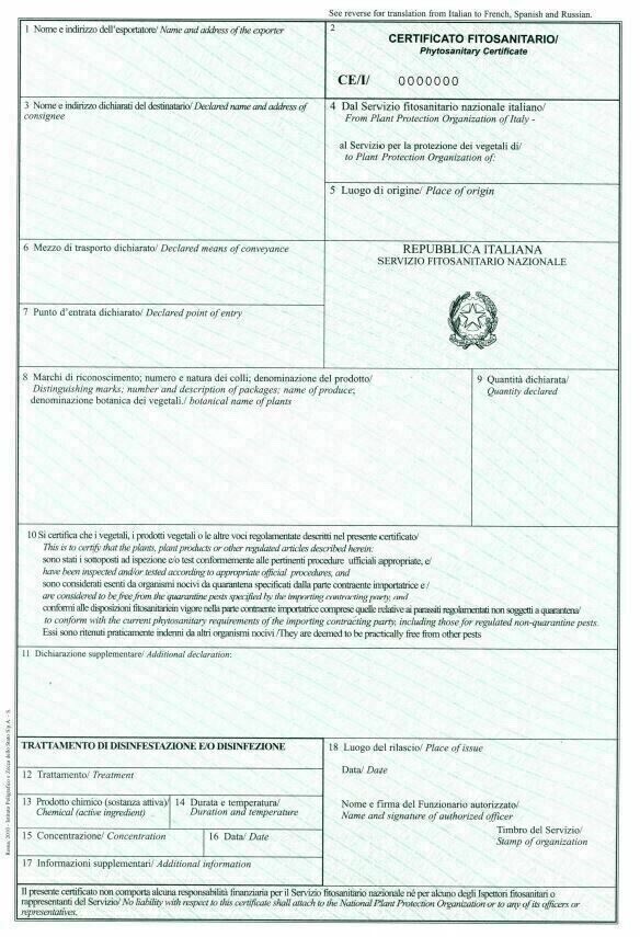 Certified Fitosanitario Set X Issue From Part Of Region Campania