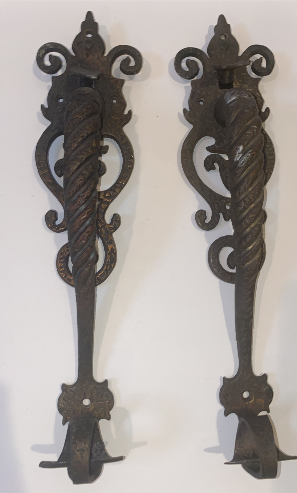 Antique Bronze/Brass Door Handle Pulls Pair Gothic Architectural Hardware 15”