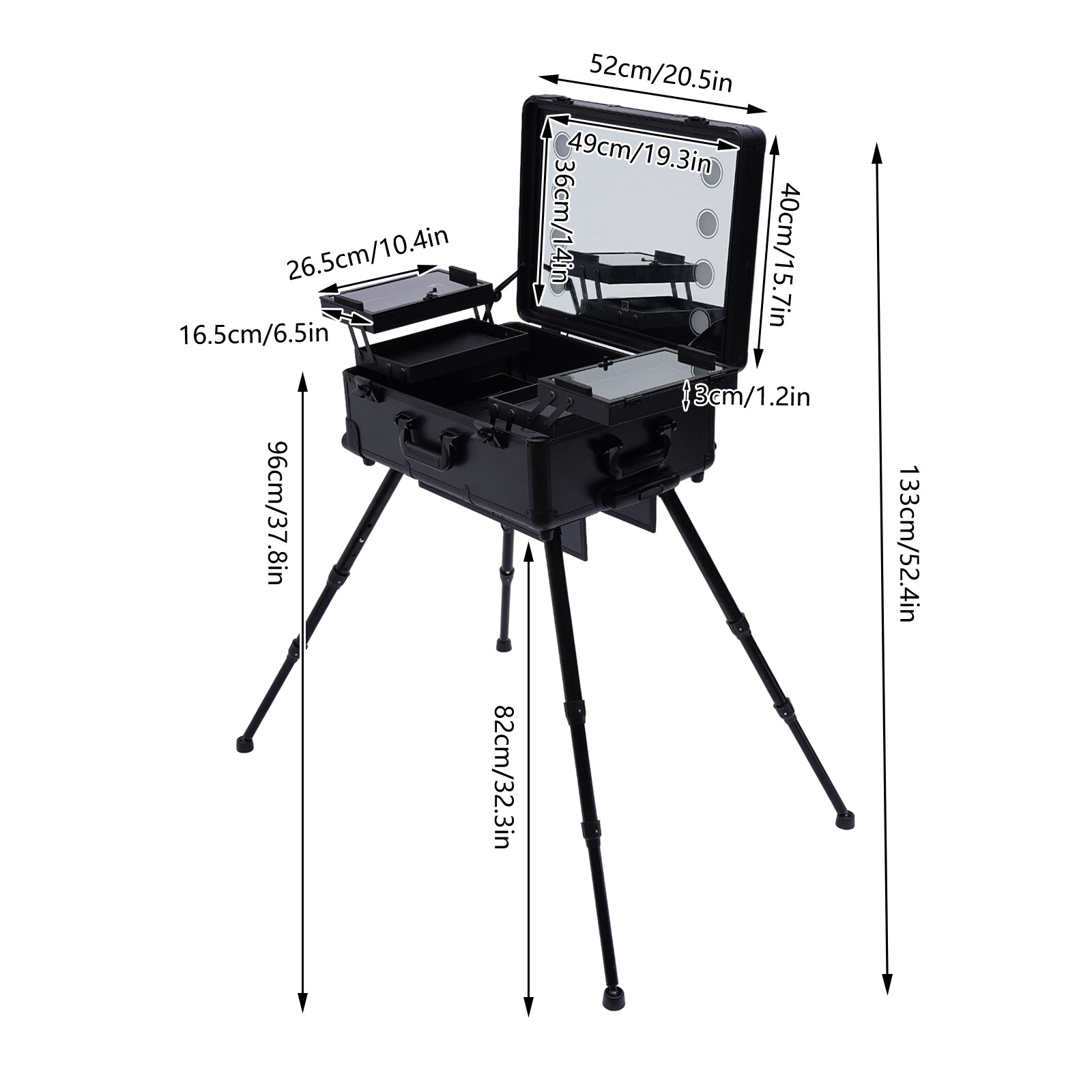 Pro Rolling Makeup Case Travel Cosmetic Trolley Organizer With LED Light Mirror