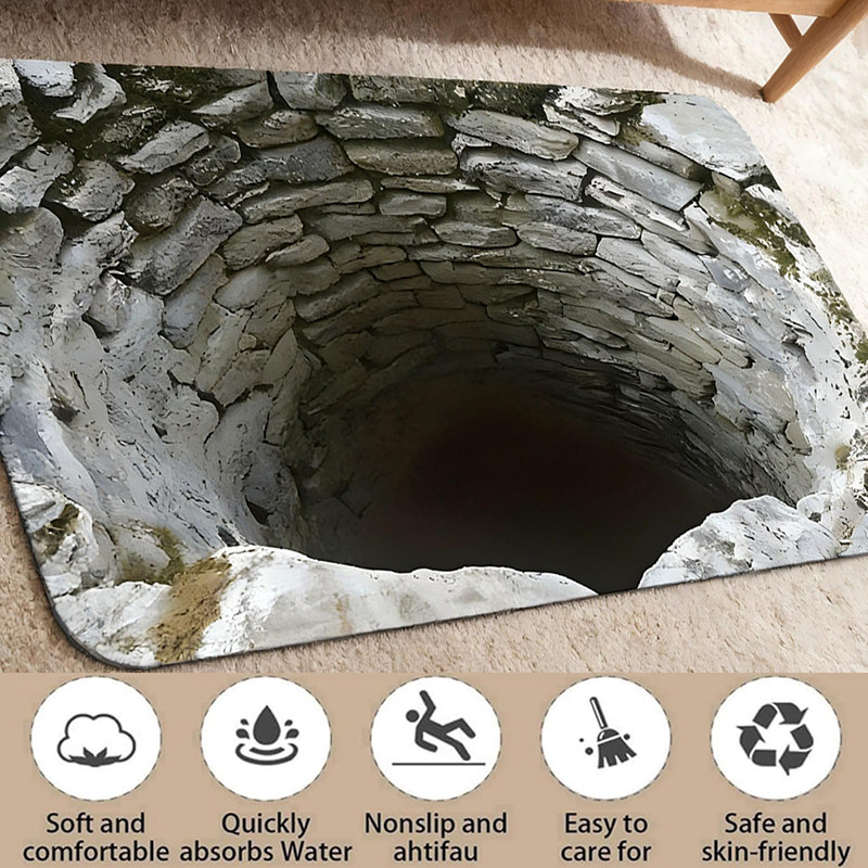 Non Slip Door Floor Mat Washable 3D Optical Illusion Endless Abyss