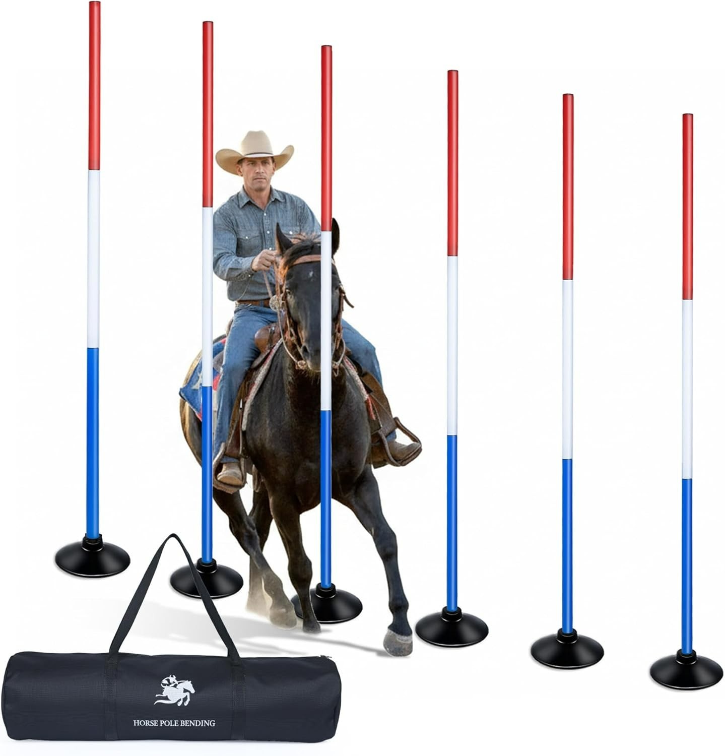 6 Pcs 6FT Pole Bending Poles for Horses, Adjustable With weighted base
