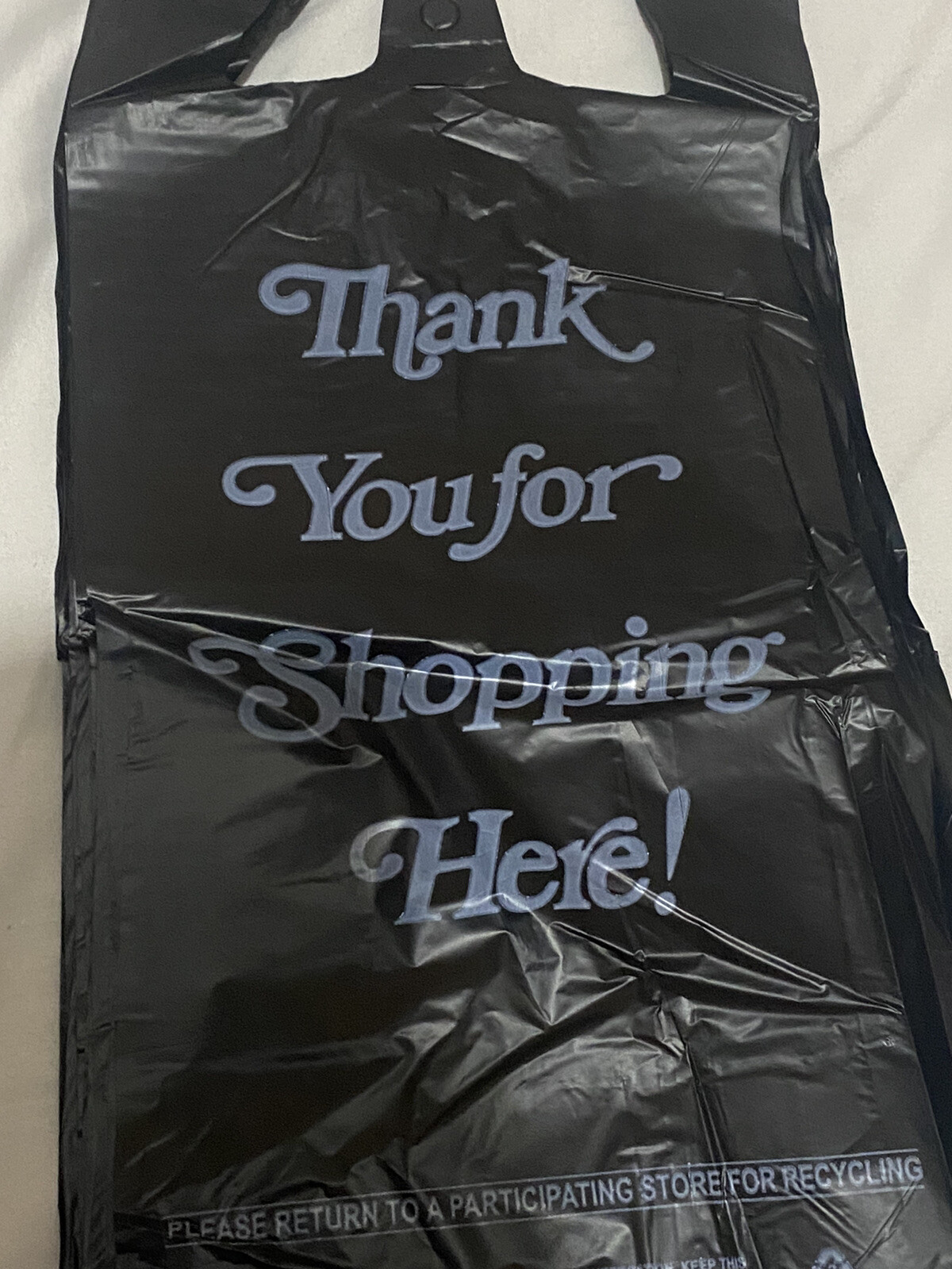 Black Italic Thank You Heavy-Duty Plastic Liquor Bag 8" x 20" x 4" .98 Mil