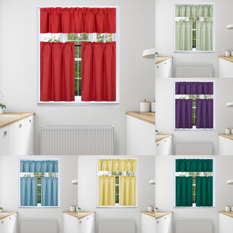 3PC SET WINDOW DRESSING KITCHEN CURTAIN SOLID LINED BLACKOUT DRAPE TREATMENT K3