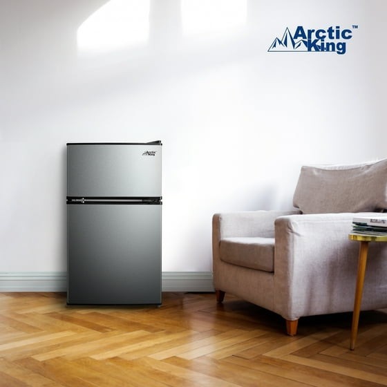 Arctic King 3.2 Cu ft Two Door Mini Fridge with Freezer, Stainless Steel, E-Star