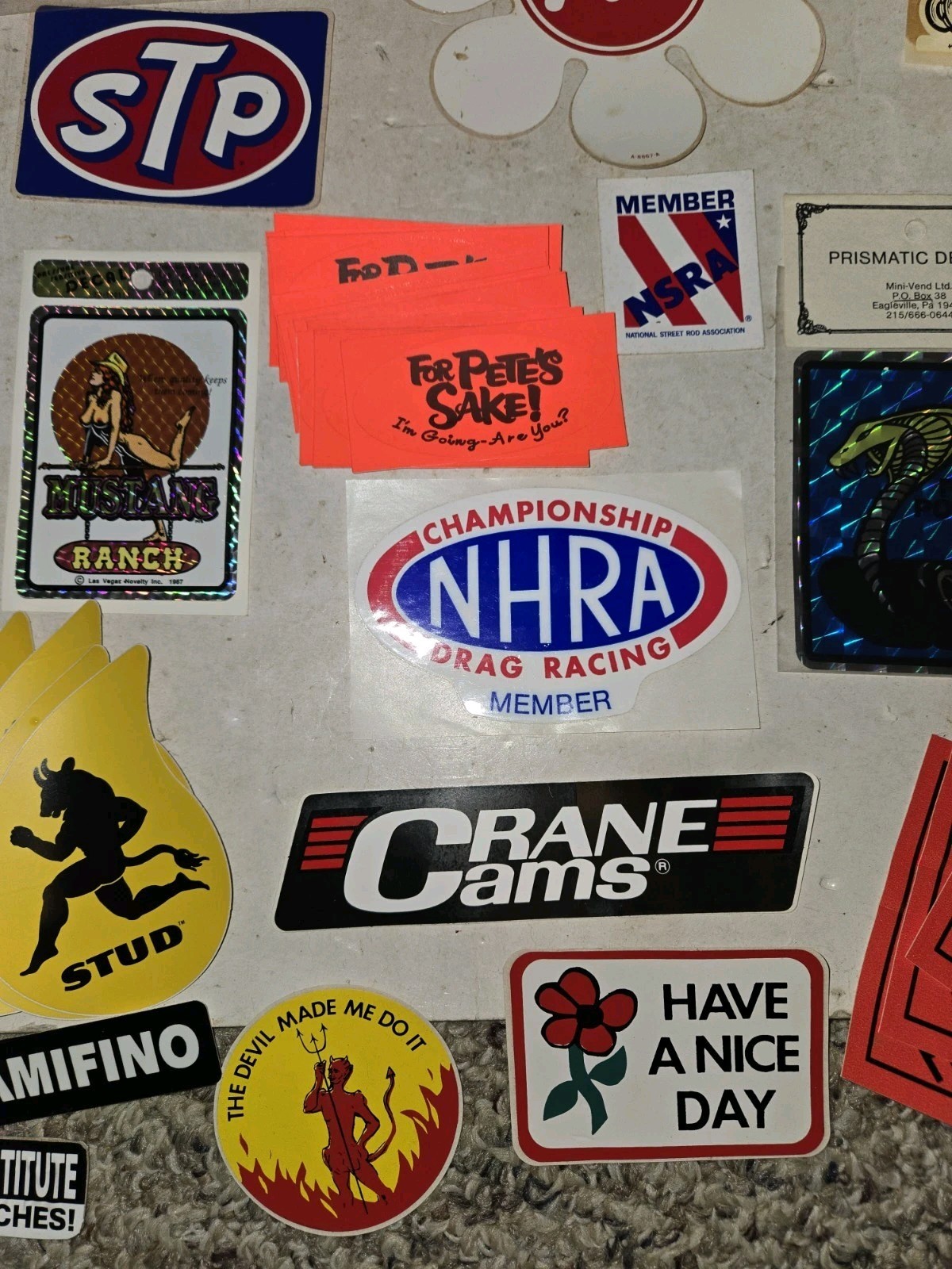 43 Vintage 80s/90s Racing Stickers,Decals,Crane,Ford Power,Stud Oil,Holley,STP