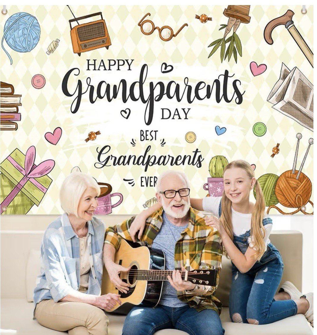 Happy Grandparents Day Banner - Extra Large, Back Ground Retro 5.9 X 3.6 Ft