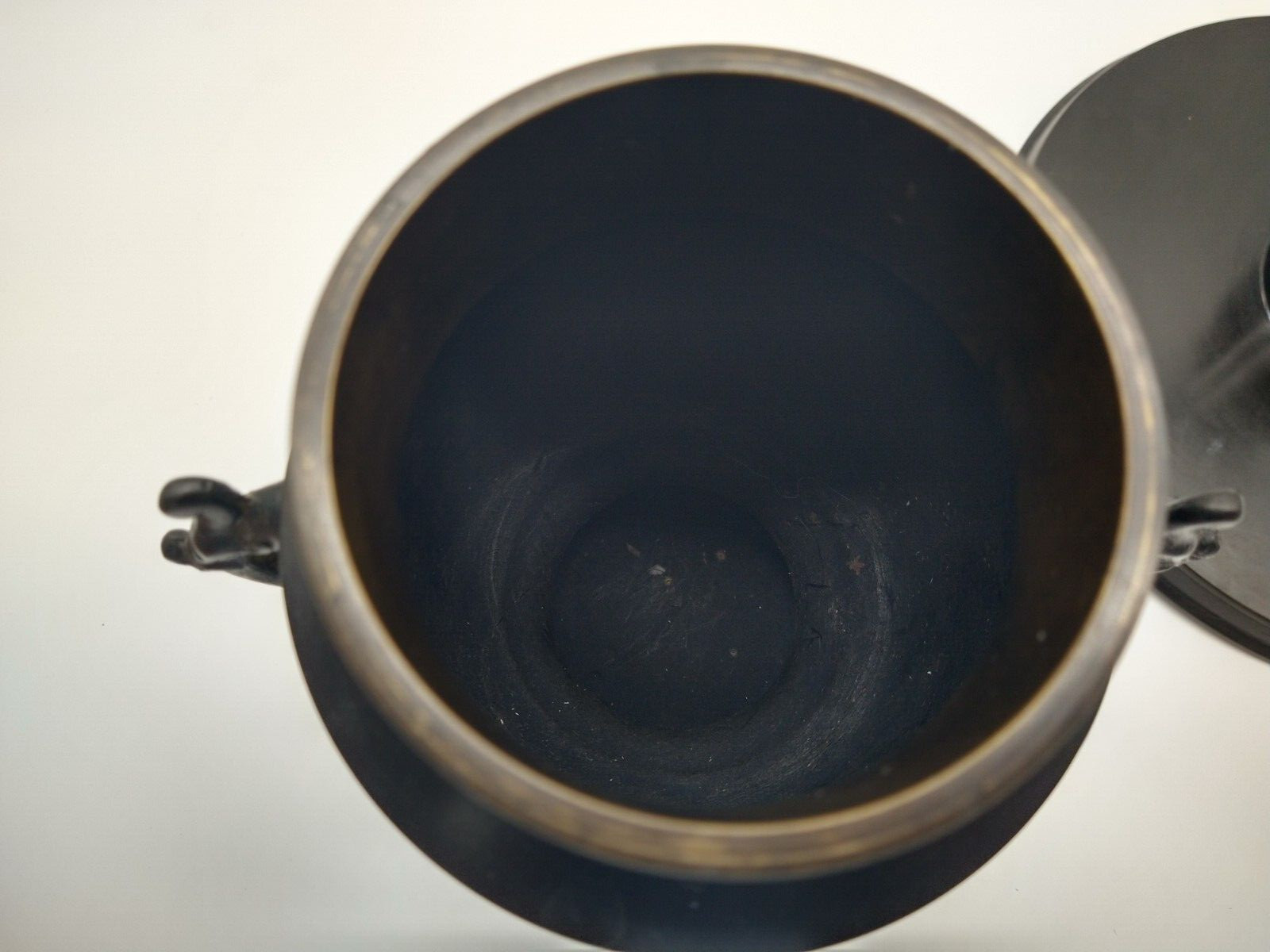 Antique Japanese Bronze Usabata Flower Arranging Vessel, Black