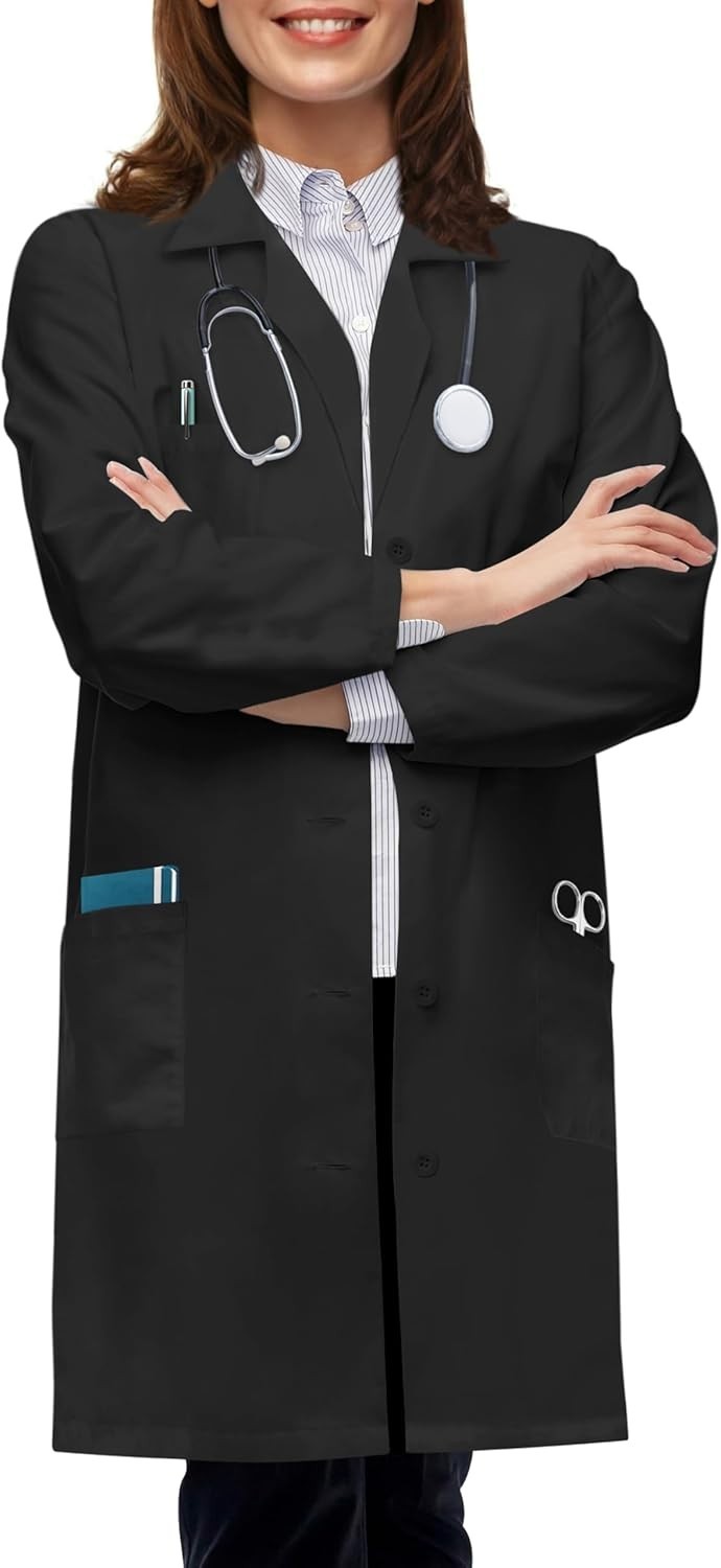 Professional White Lab Coat for Women, Long Sleeve Medical Coat