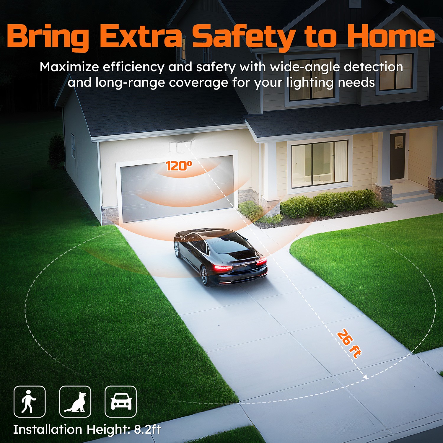 188LED Security Light Motion Sensor Outdoor 3 Head 3 Modes Floodlight Waterproof