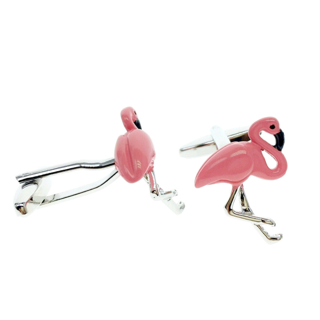 FLAMINGO CUFFLINKS Pink Tropical Bird Rich Color Wedding Groom Best Man GIFT BAG